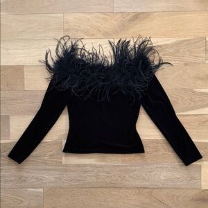 Cachet Black Feather-Trim Velvet Top
